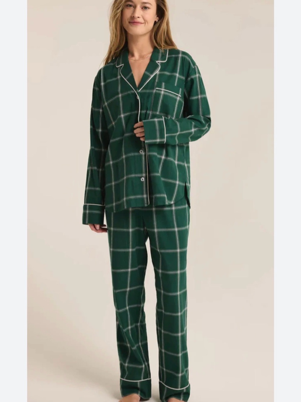 Z Supply Forest Green Windowpane Plaid PJ Set 0288